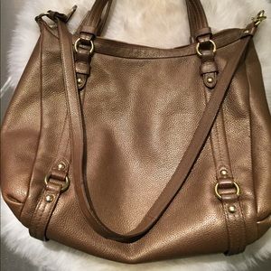 Metallic leather coach bag